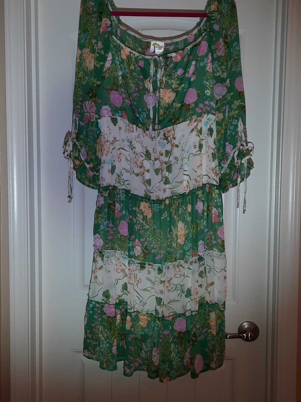 NWT fig and flower Green Floral Tiered Midi Dress with Pink and Cream Blooms